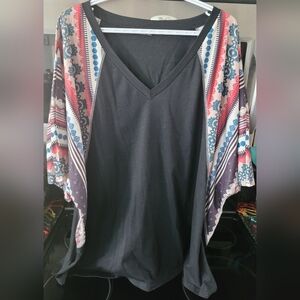 BloomChic Black and Multicolor Patterned Blouse